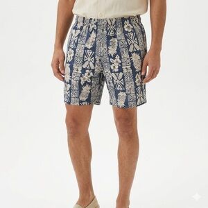 Speedo Board Shorts Mens MEDIUM Bondi Etched Floral Blue White Pockets Lined